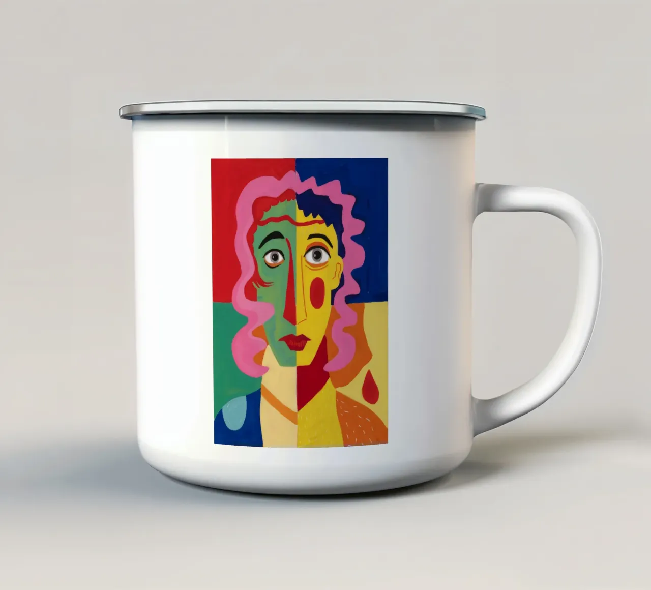 Visage Enigma cubista tazza in smalto da Pake Nebula