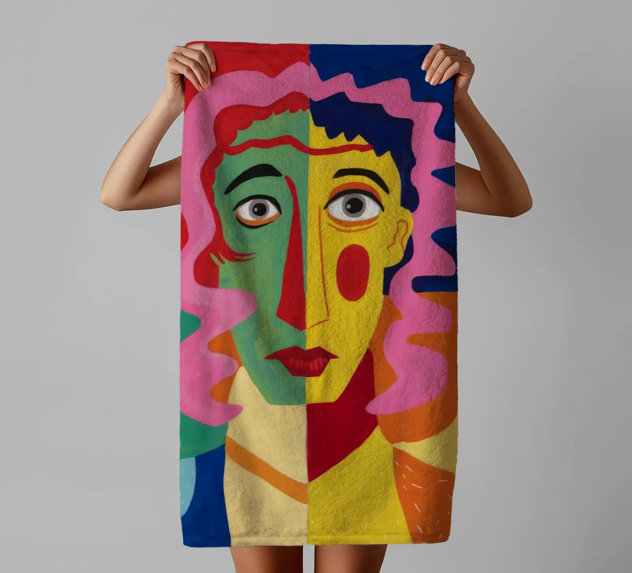 Cubist Visage Enigma towel by Pake Nebula