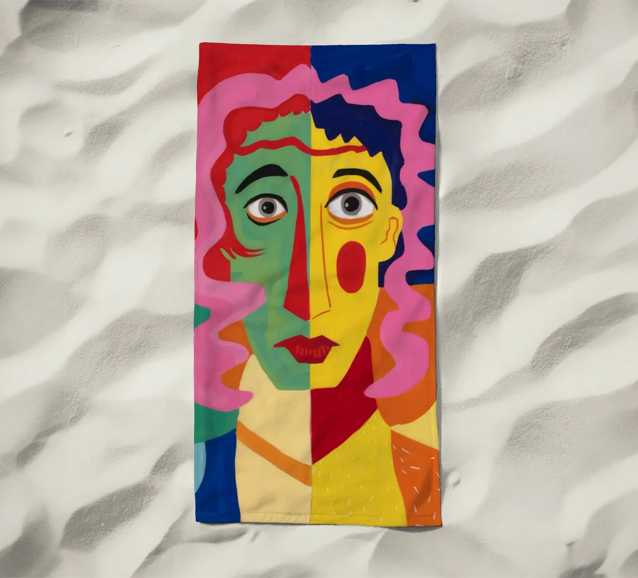 Cubist Visage Enigma beach towel by Pake Nebula