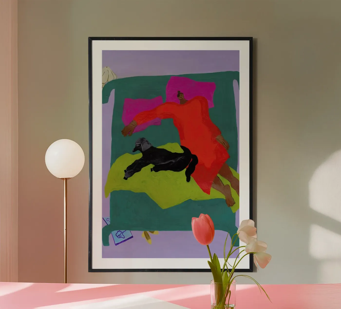 Dog on Bed poster da Nudes and Croissants