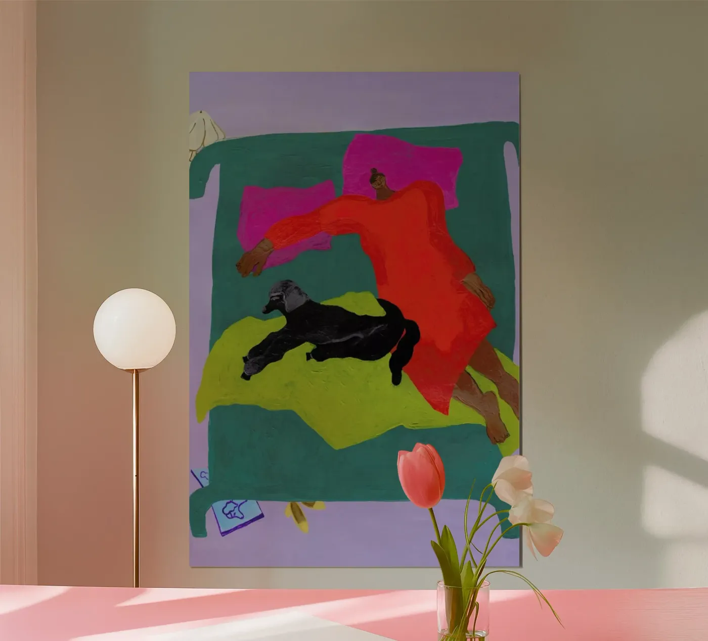 Dog on Bed poster da Nudes and Croissants