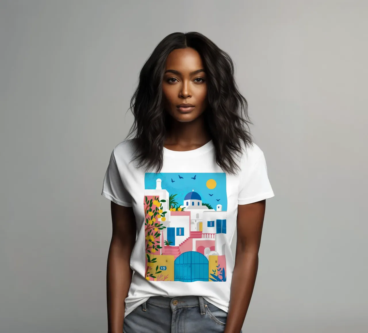 Santorini Blue Gateway t-shirt da donna da Pake Nebula