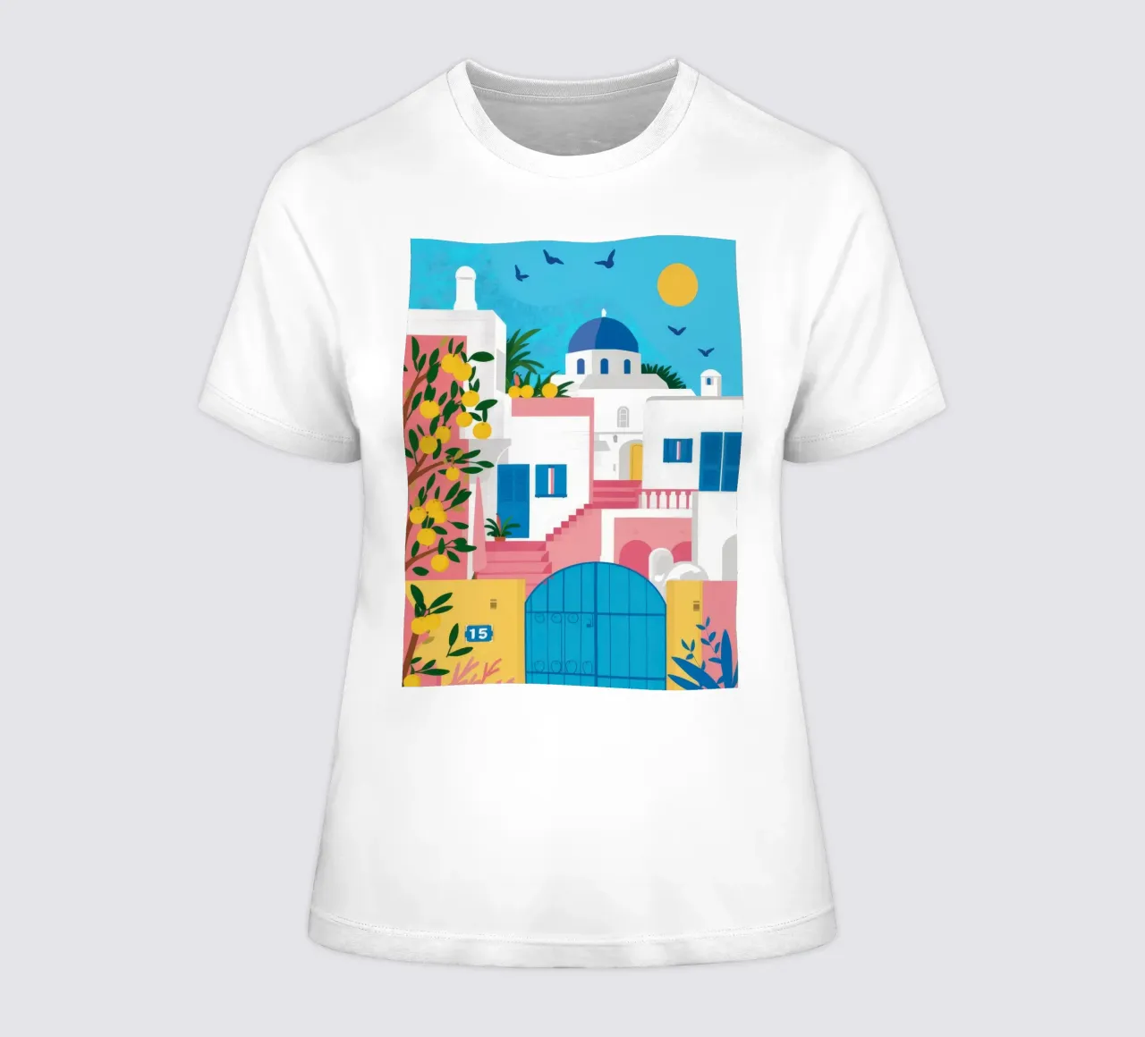 Santorini Blue Gateway t-shirt da donna da Pake Nebula