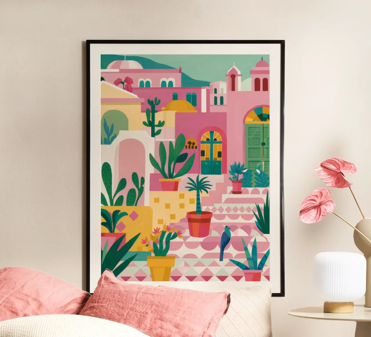 Oasi di giardino sul tetto poster con telaio in legno da Pake Nebula