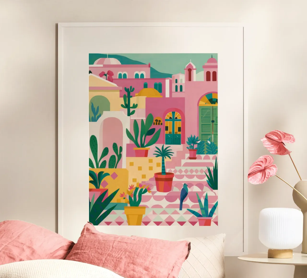 Oasi di giardino sul tetto poster con telaio in legno da Pake Nebula