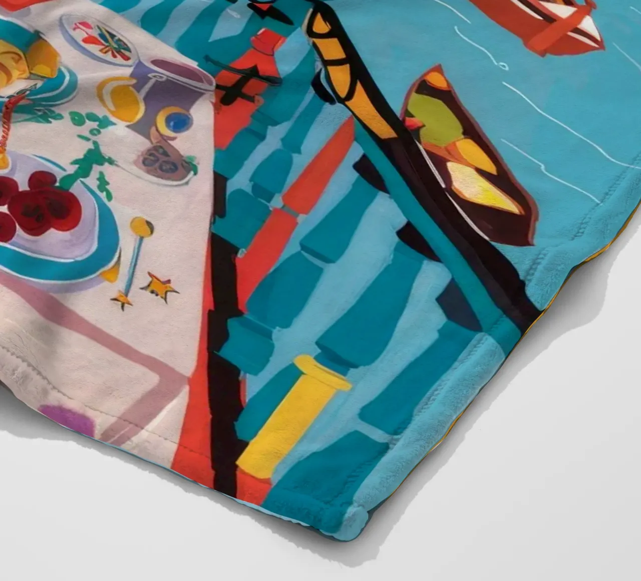 Balcony Feast Seaview fleece blanket by Pake Nebula