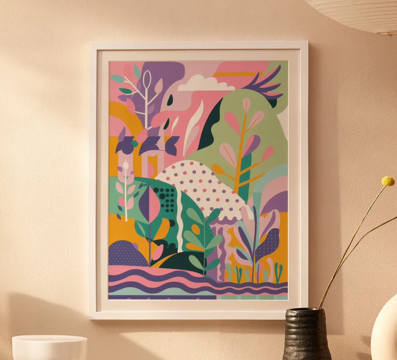 Paesaggio da sogno con fogliame astratto poster con telaio in plastica da Pake Nebula