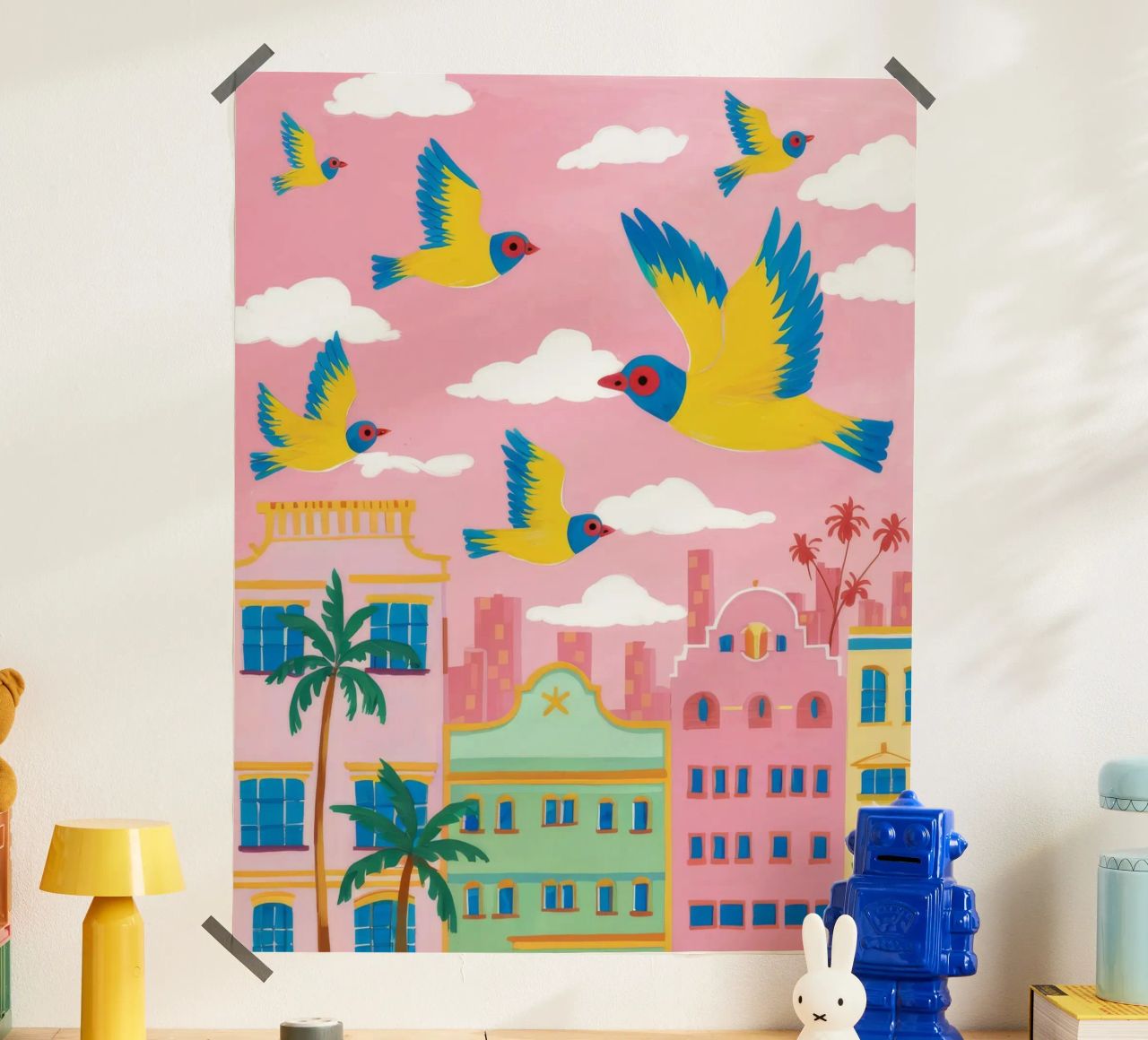 Pink City Avian Flight poster by Pake Nebula