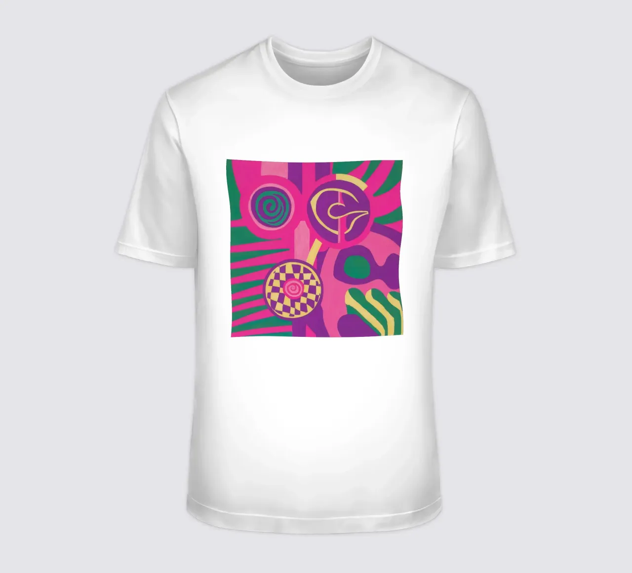Magenta abstracte werveling t-shirt van Pake Nebula