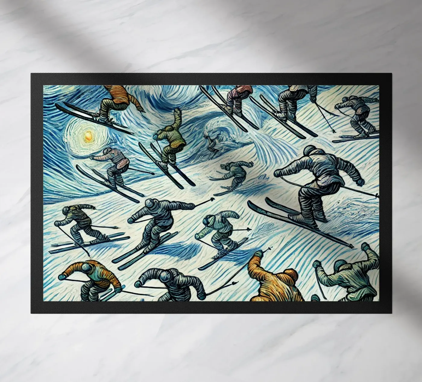 Alpine Anthill Skiing doormat by Vintage Van Gogh