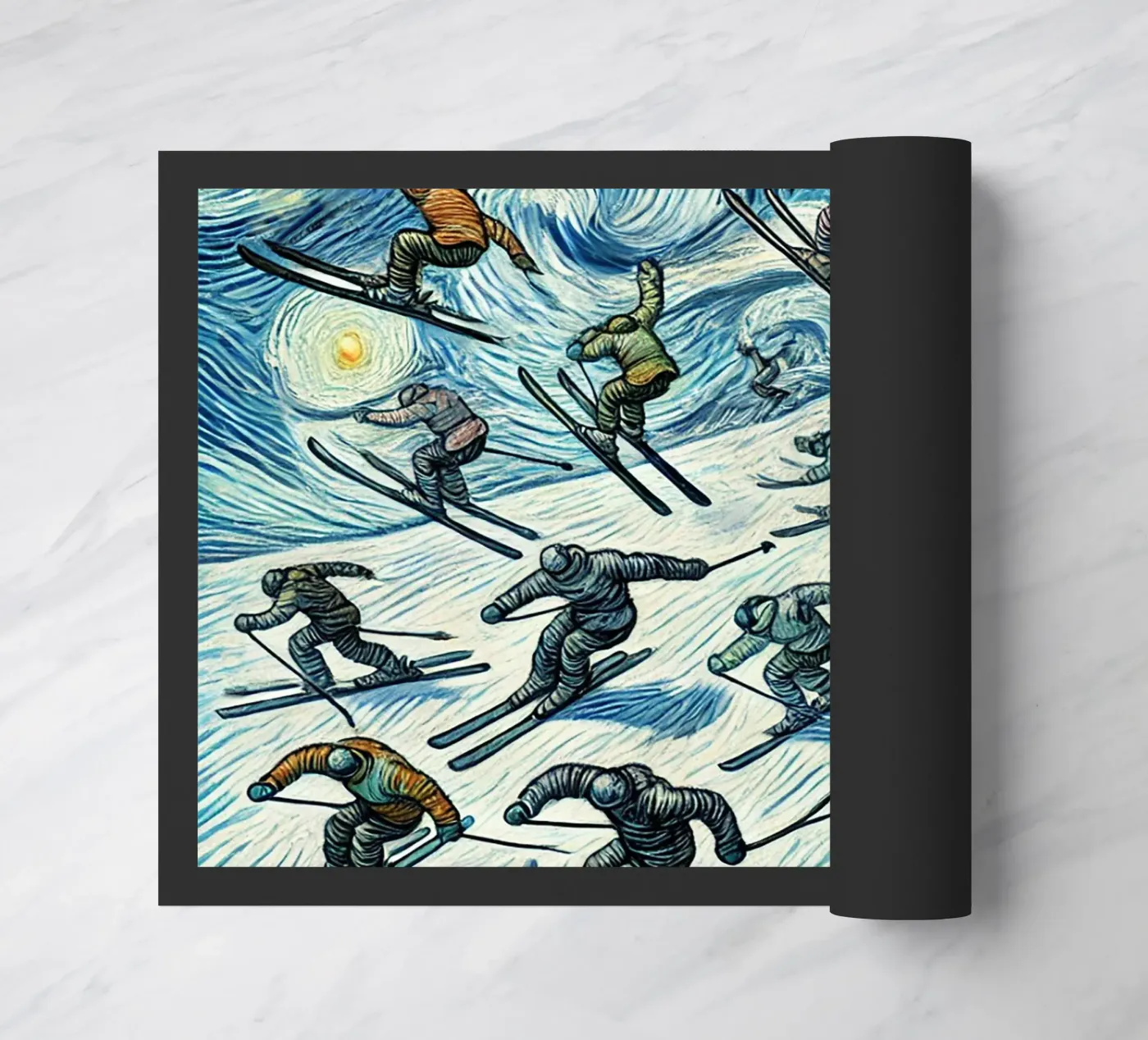 Alpine Anthill Skiing doormat by Vintage Van Gogh