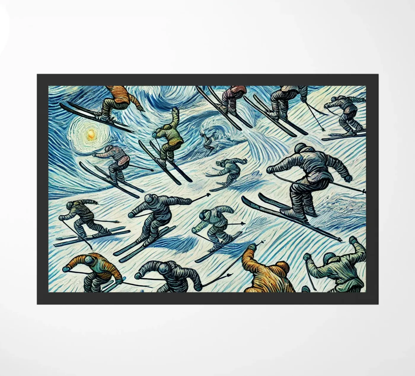 Alpine Anthill Skiing doormat by Vintage Van Gogh