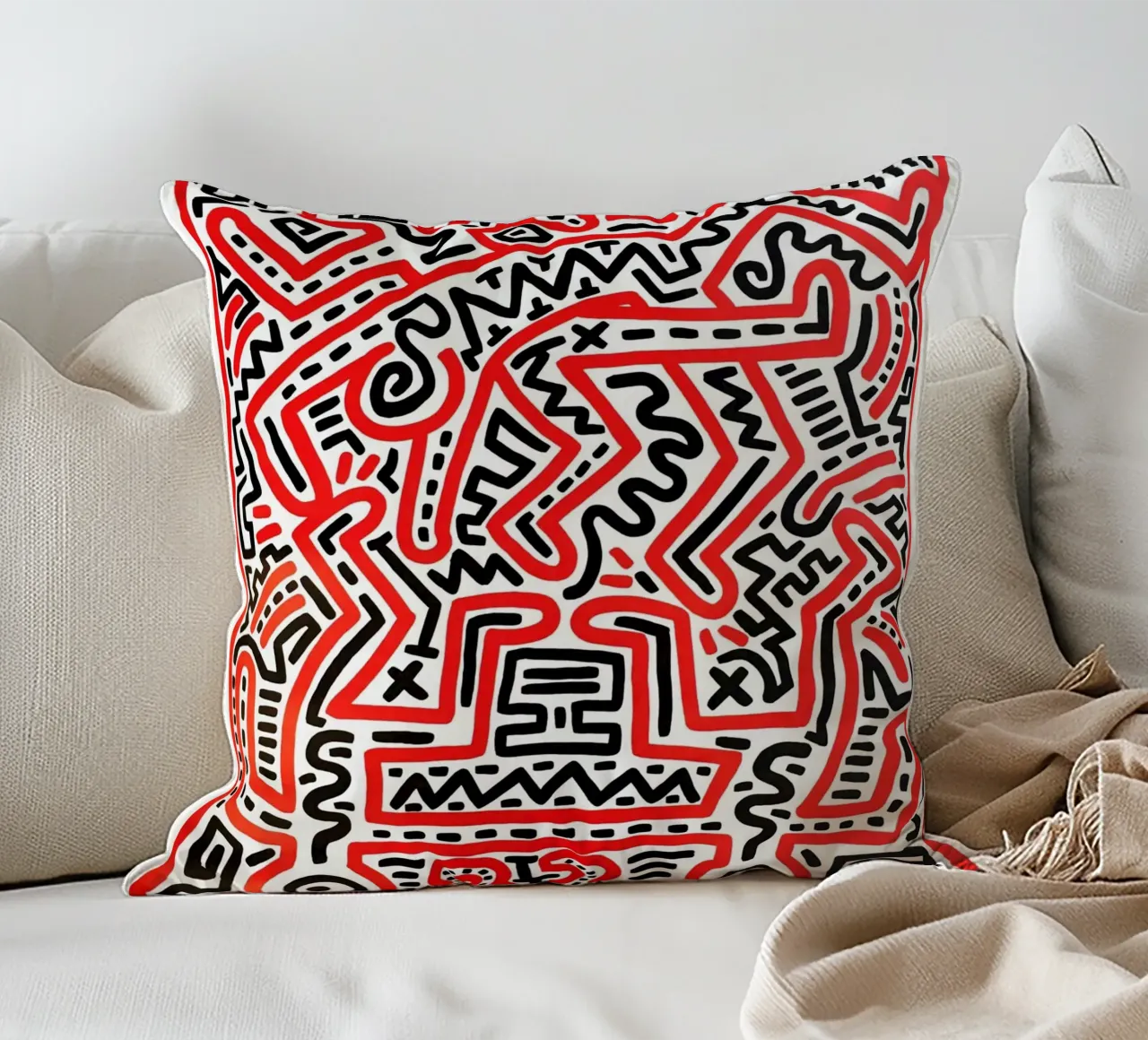 Keith Haring Collage Astratto cuscino da SRI WEDARI GALLERY