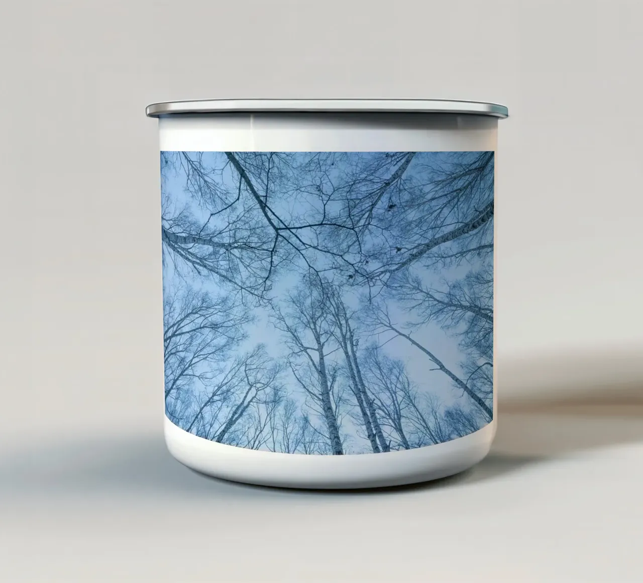 branches sky forest enamel mug by Bleu