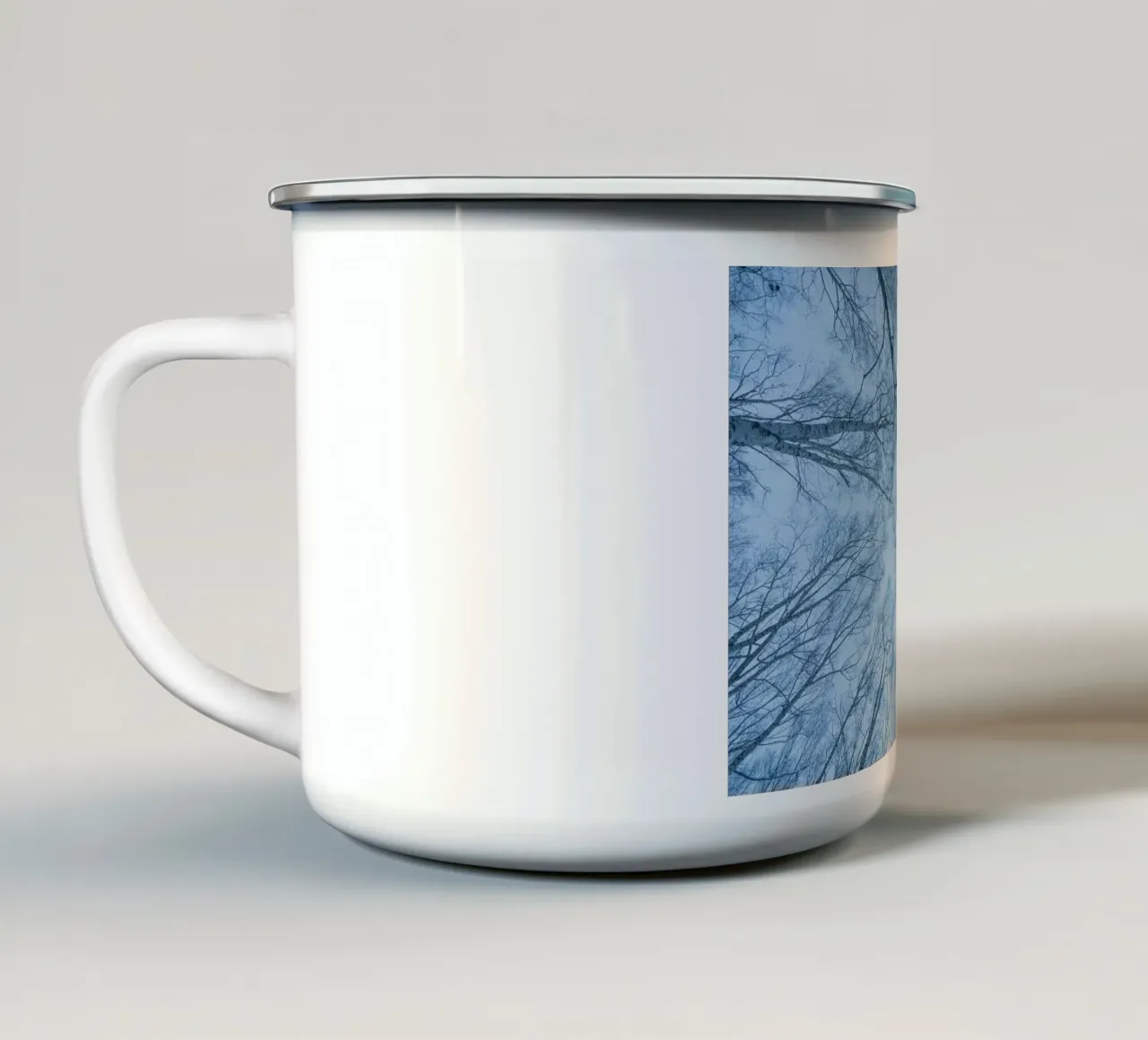 branches sky forest enamel mug by Bleu