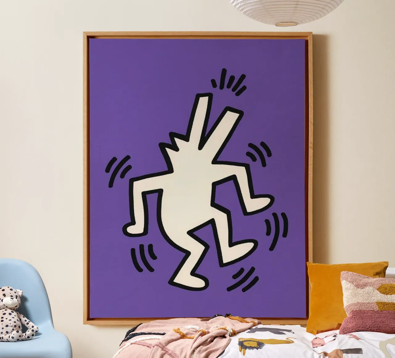 Il popolo animale dell'arte di Keith Haring tela con Cornice a cassetta da SRI WEDARI GALLERY