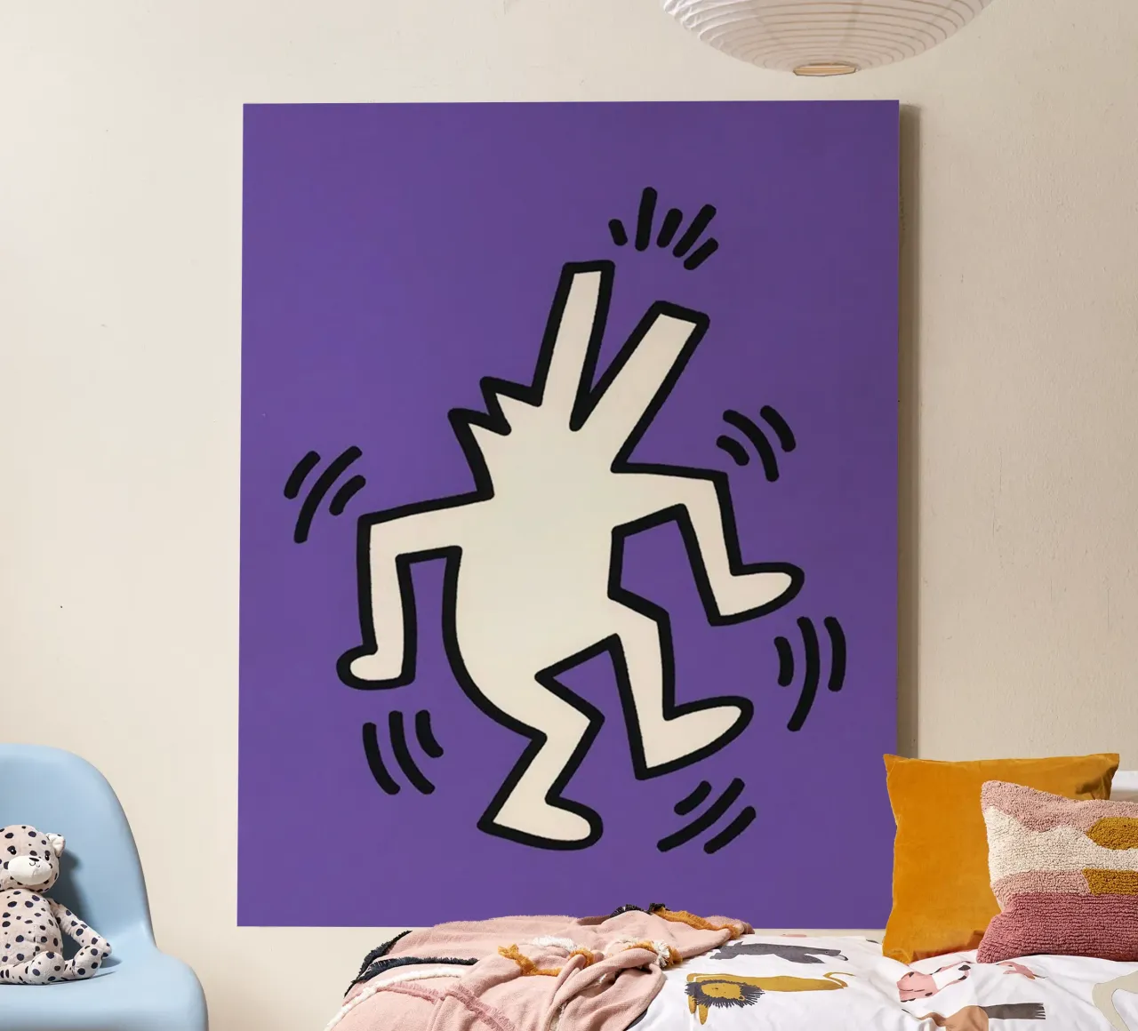 Il popolo animale dell'arte di Keith Haring tela con Cornice a cassetta da SRI WEDARI GALLERY