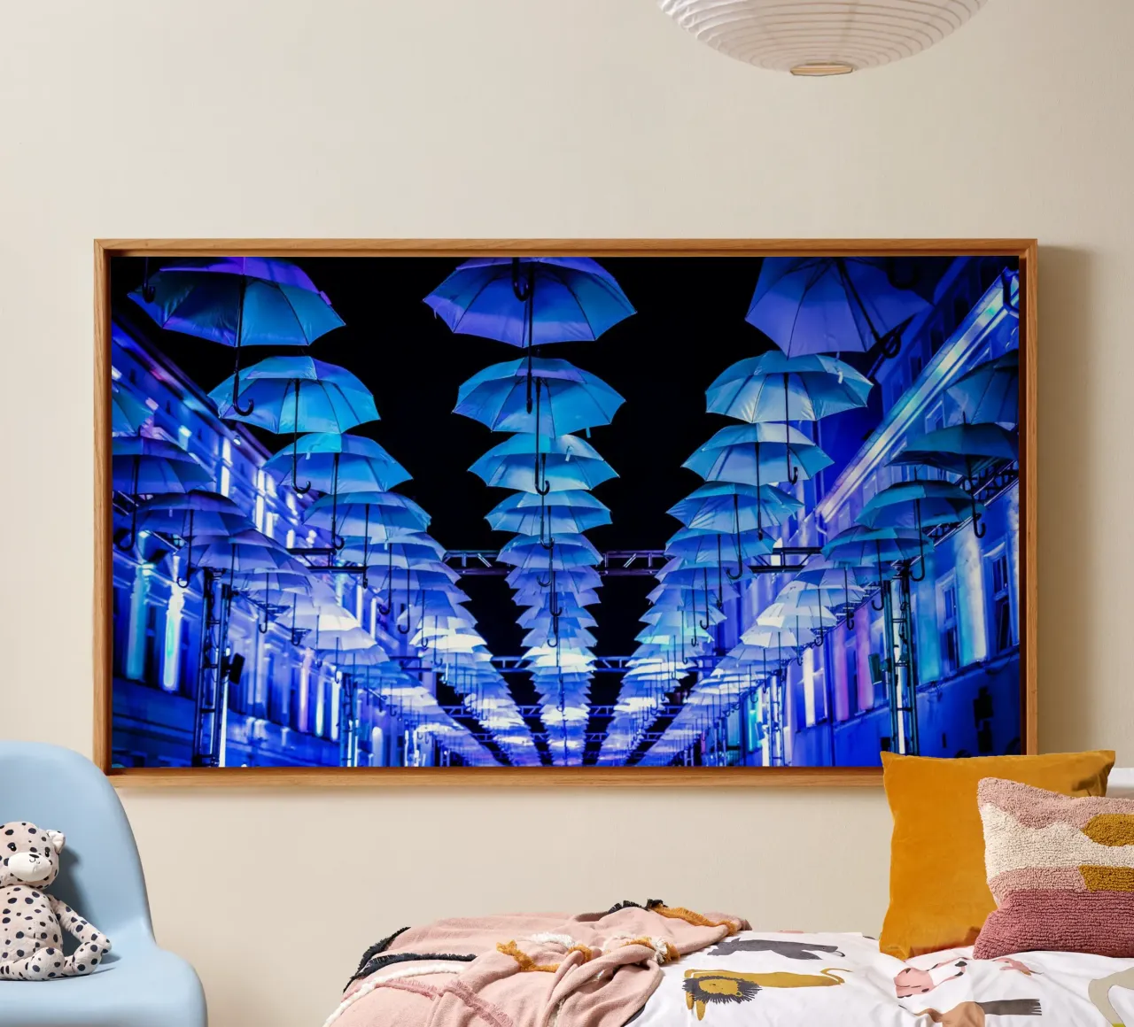paraplu's geïnstalleerd canvas met Baklijst van Bleu