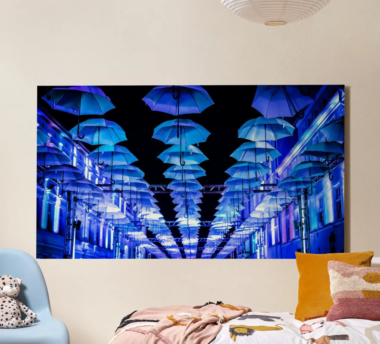 paraplu's geïnstalleerd canvas met Baklijst van Bleu