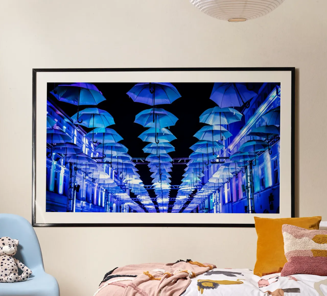 umbrellas installed poster by Bleu