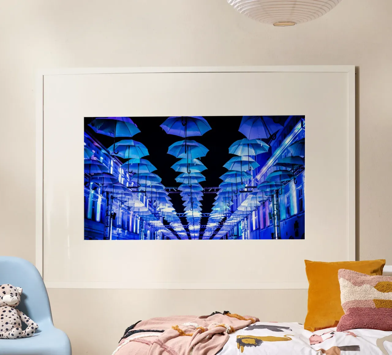 umbrellas installed poster by Bleu