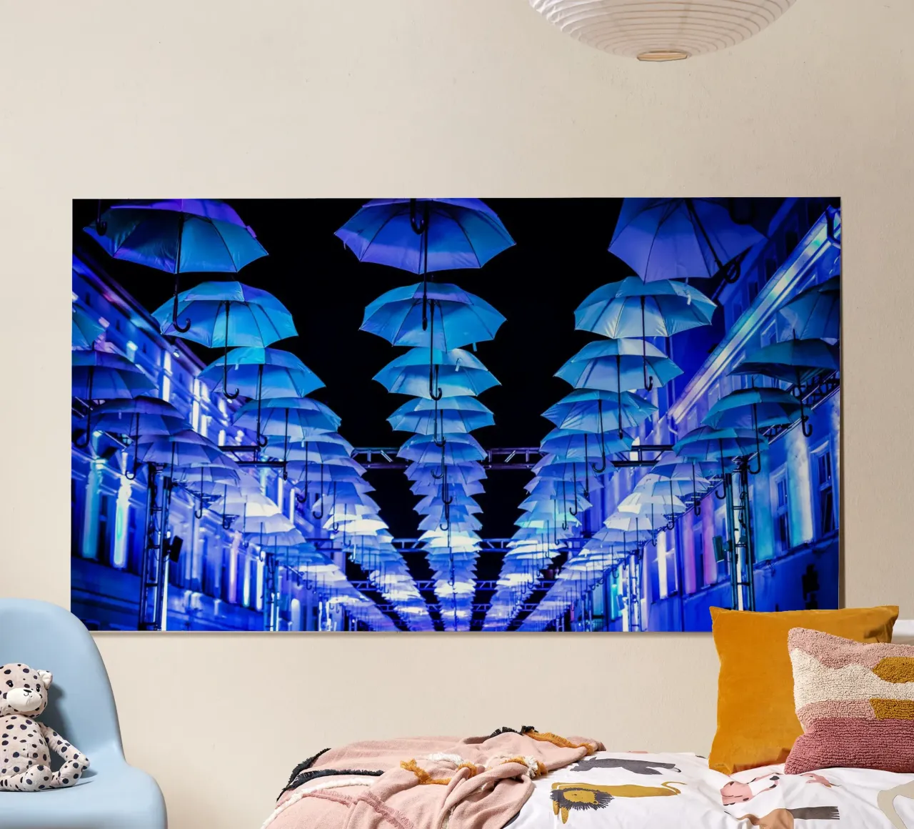 umbrellas installed poster by Bleu