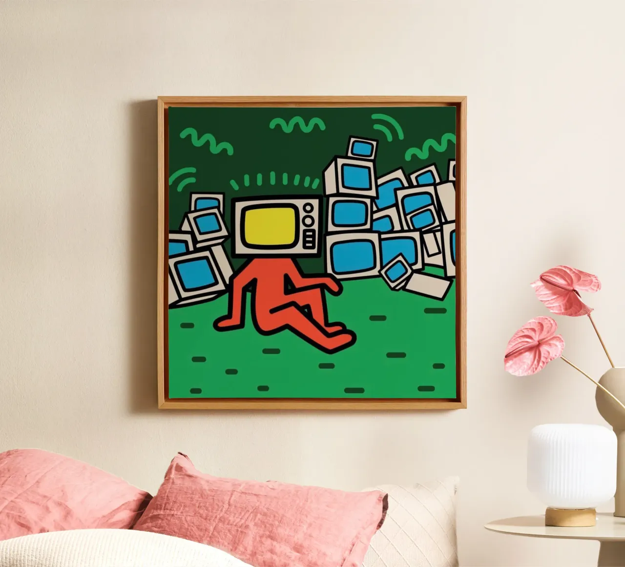Volto televisivo Keith Haring Leggenda tela con Cornice a cassetta da SRI WEDARI GALLERY