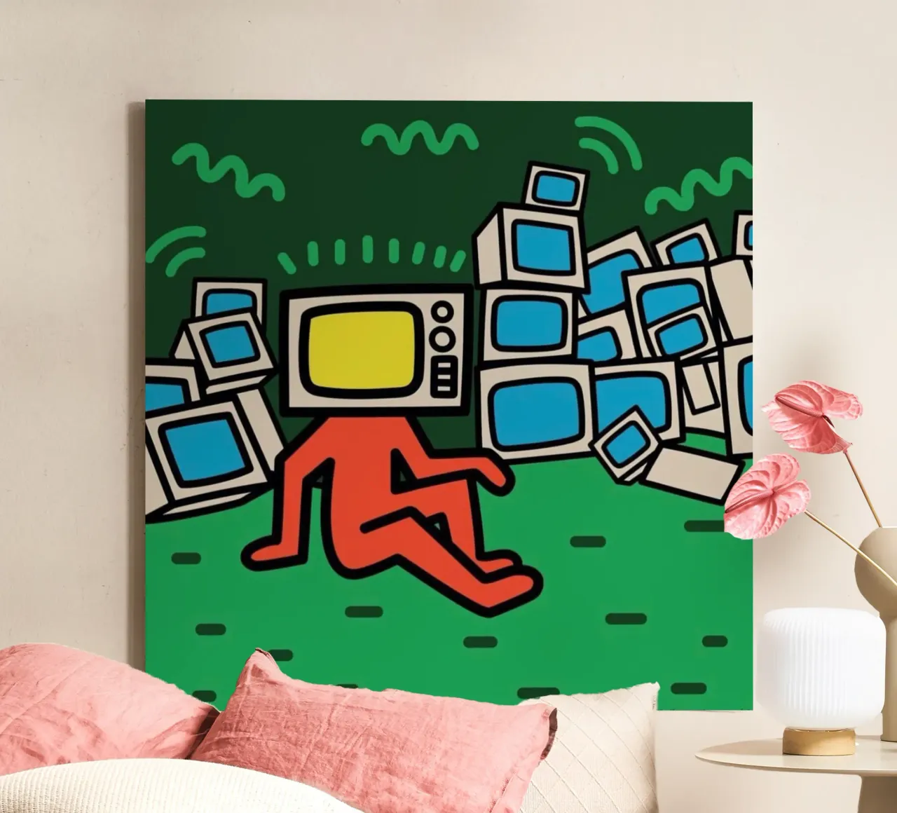 Volto televisivo Keith Haring Leggenda tela con Cornice a cassetta da SRI WEDARI GALLERY
