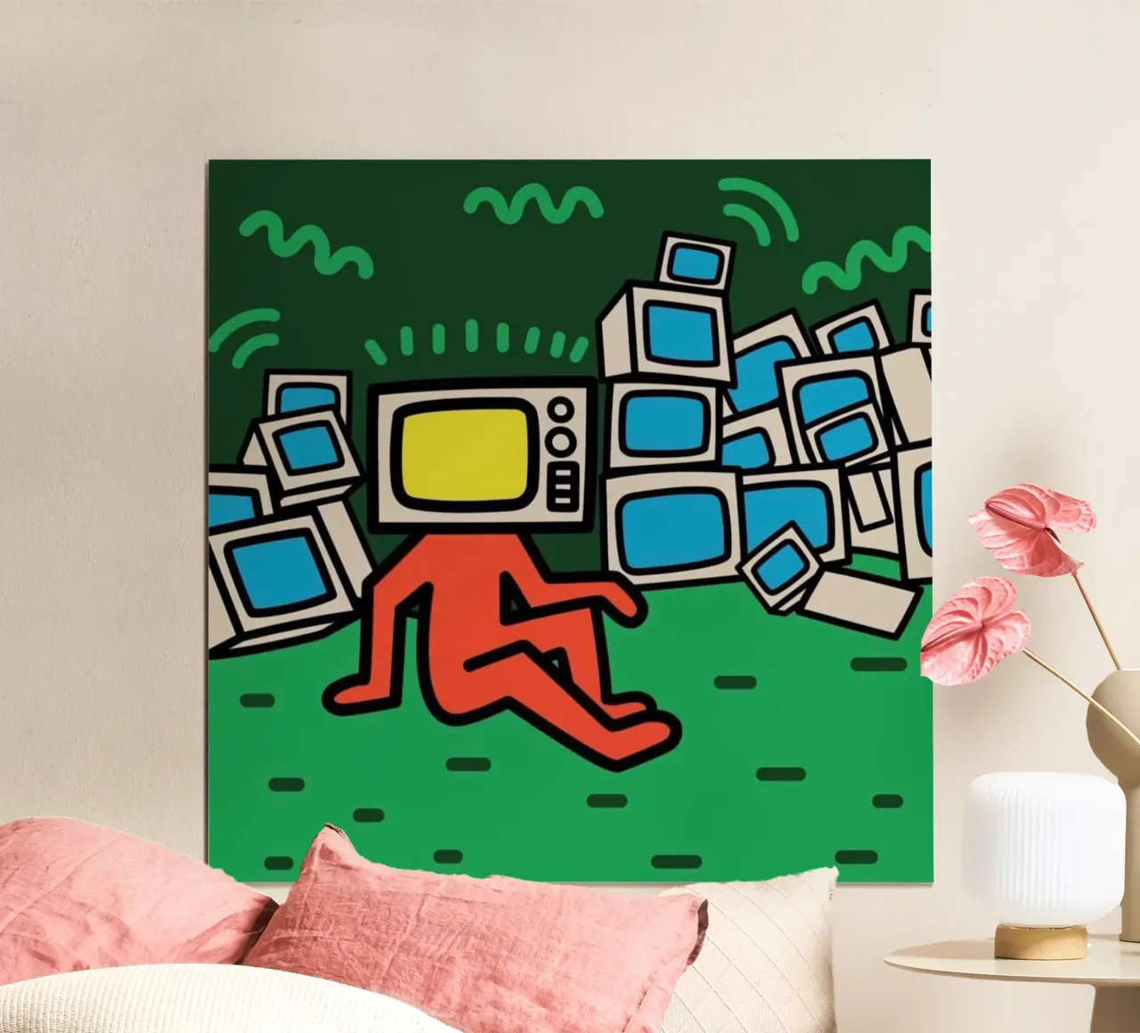 Fernsehgesicht Keith Haring Legende Poster mit Holzrahmen von SRI WEDARI GALLERY