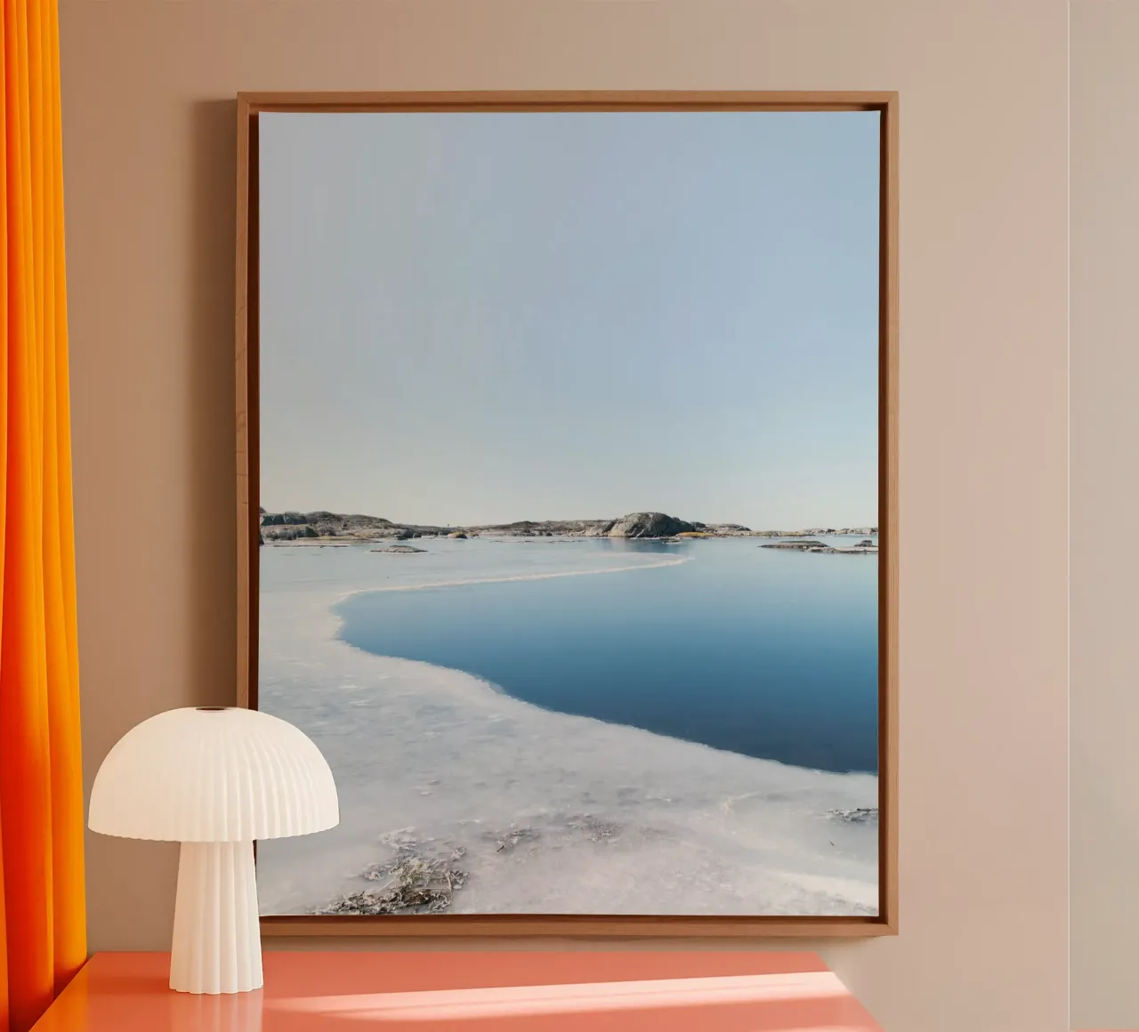 meer met bevroren oppervlak canvas met Baklijst van Bleu
