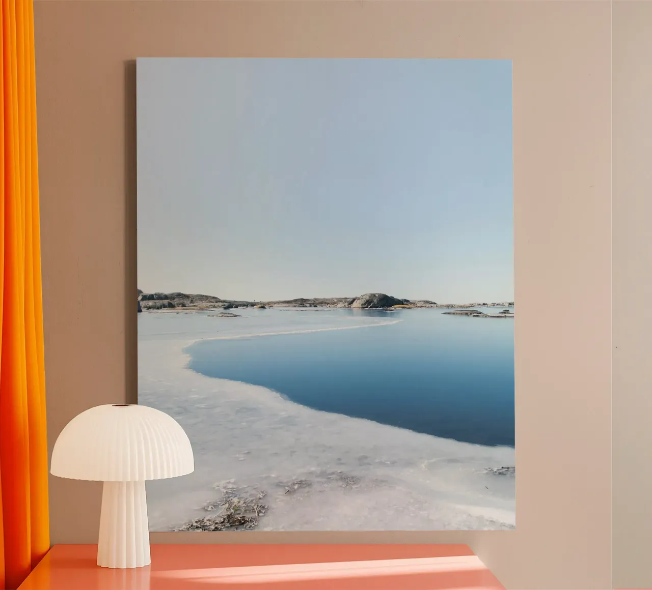 meer met bevroren oppervlak canvas met Baklijst van Bleu
