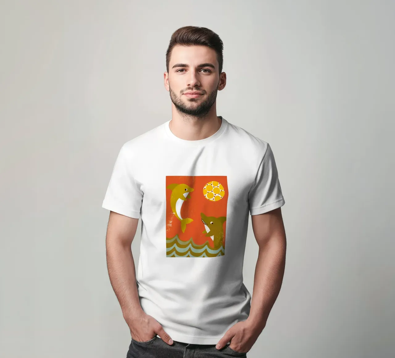 Delfini e squali che giocano a palla t-shirt da THE LATEST SHOP
