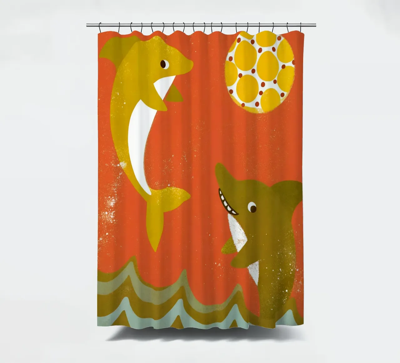 Delfini e squali che giocano a palla tenda da doccia da THE LATEST SHOP