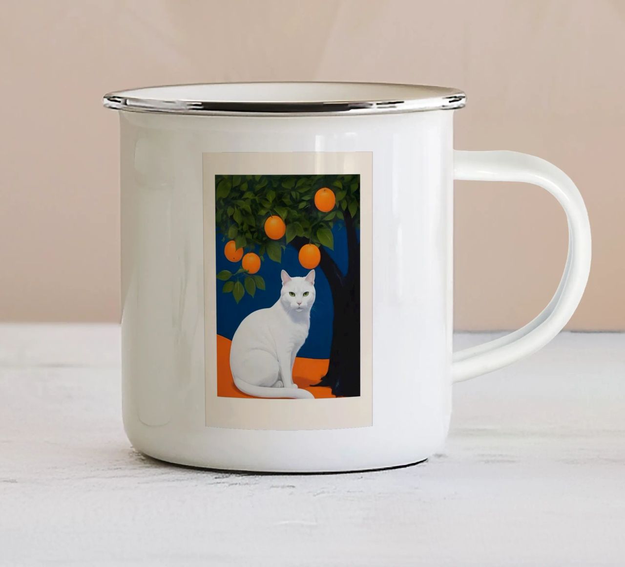 White Cat tazza in smalto da Indigo Rain