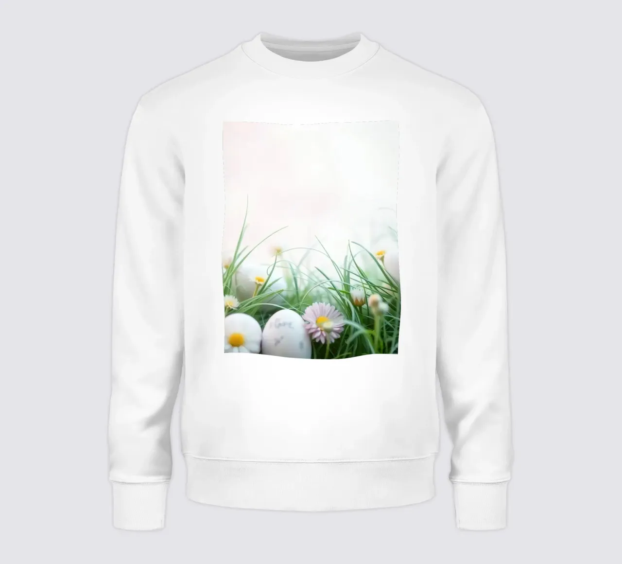 Caccia all'uovo di Pasqua in un prato pieno di margherite e di fiori. felpa da DesignDoodle
