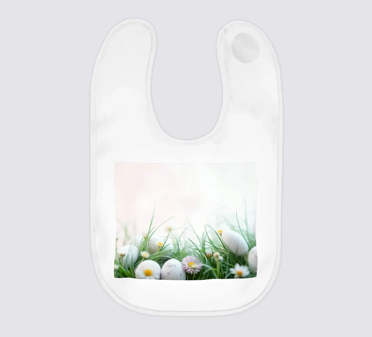 Caccia all'uovo di Pasqua in un prato pieno di margherite e di fiori. bavaglino da DesignDoodle