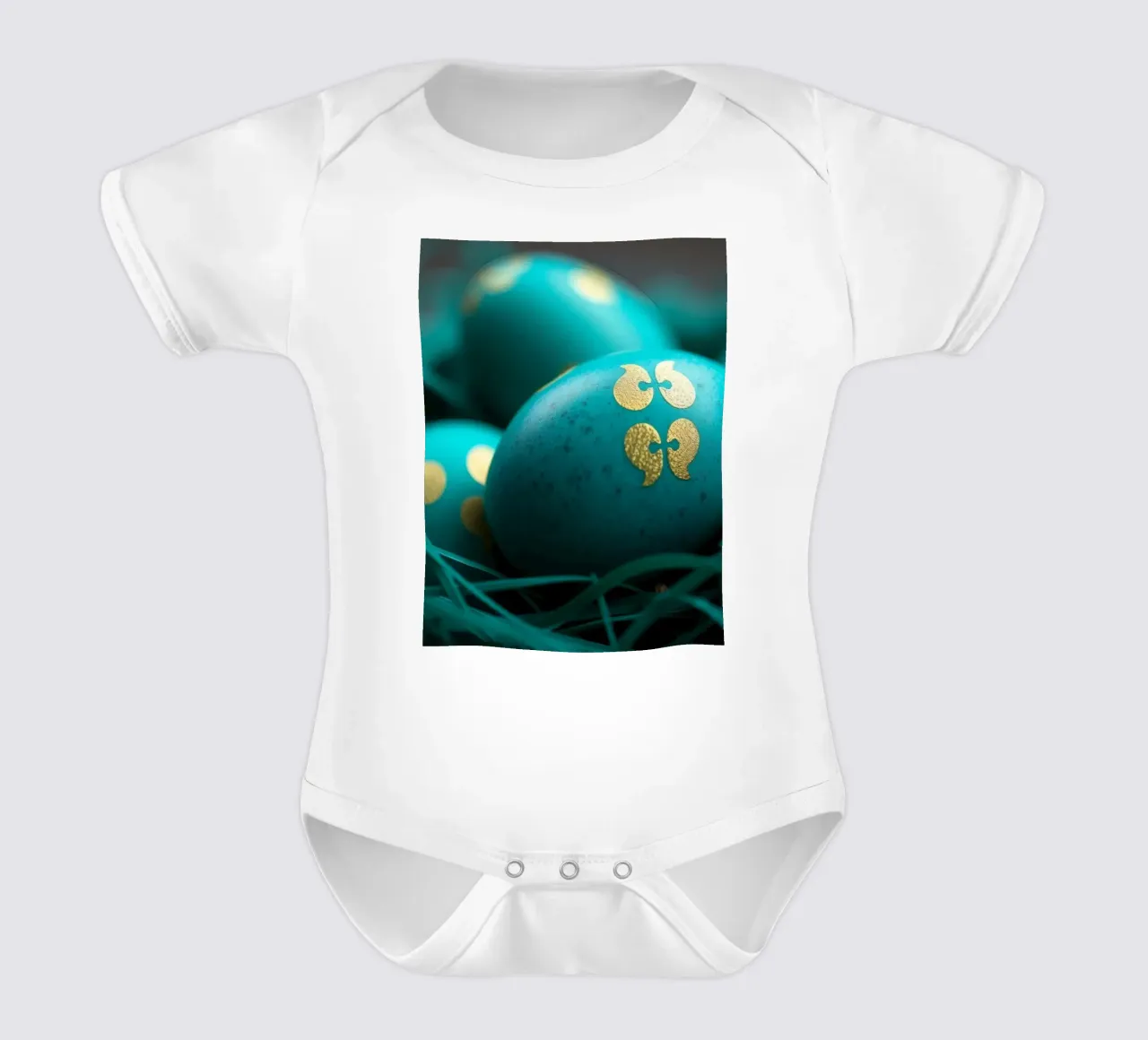 Uova decorative colorate esposte in un vivace nido body neonato maniche corte da DesignDoodle