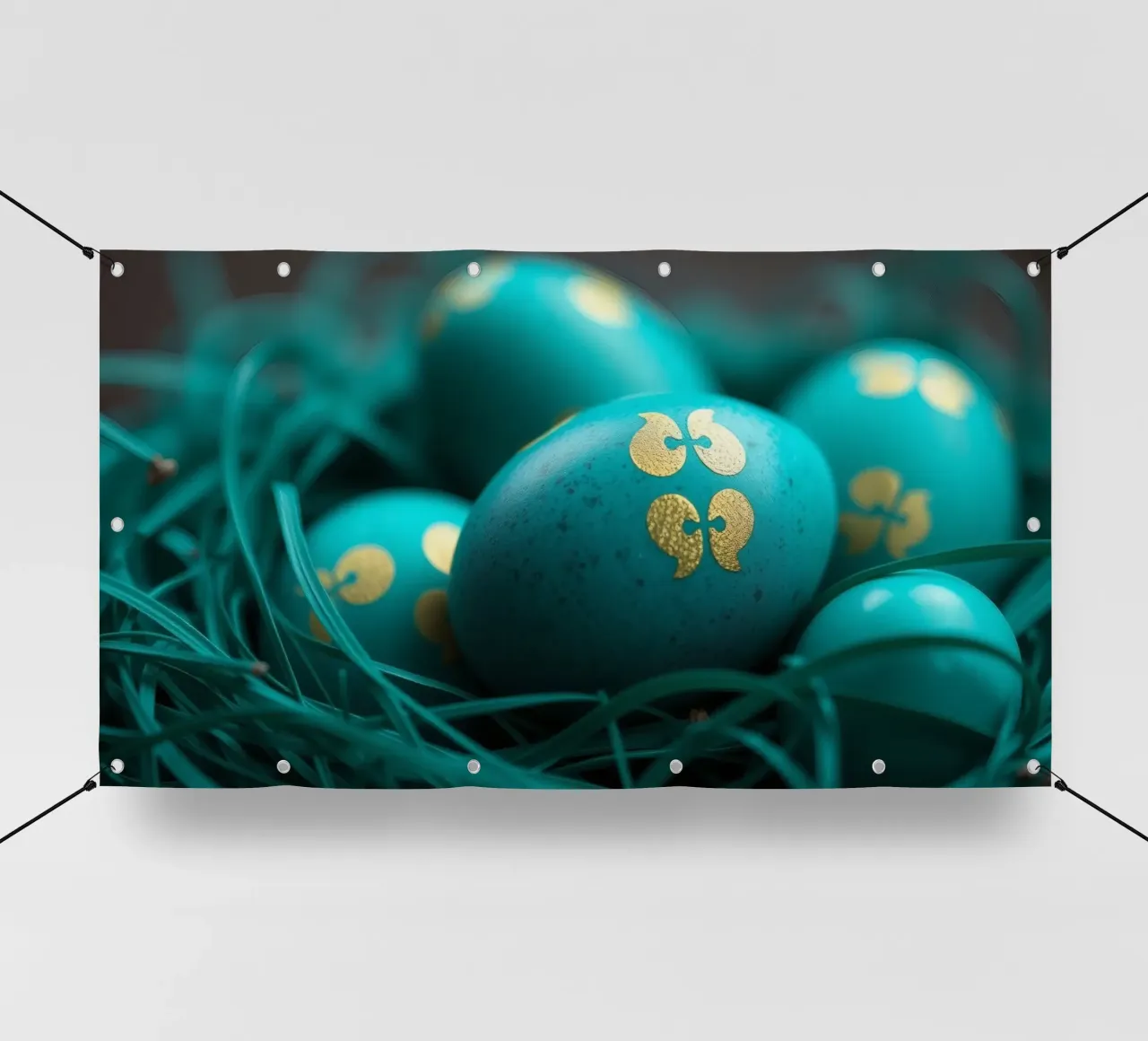 Uova decorative colorate esposte in un vivace nido telo in pvc da DesignDoodle