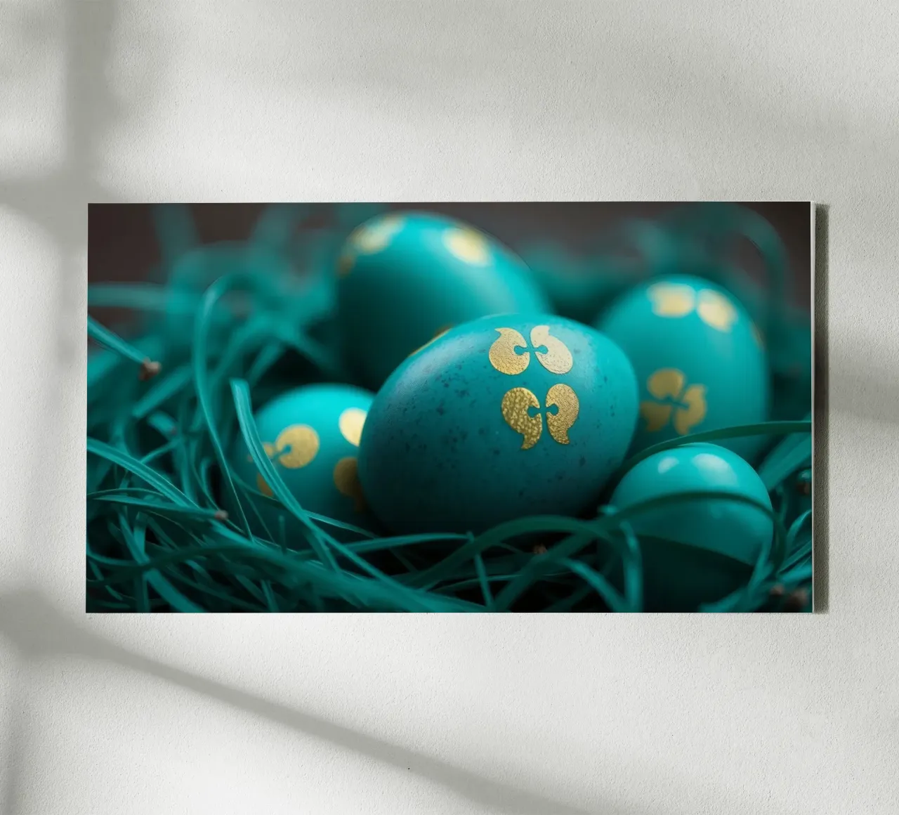 Bunte Deko-Eier in einem farbenfrohen Nest Leinwand von DesignDoodle