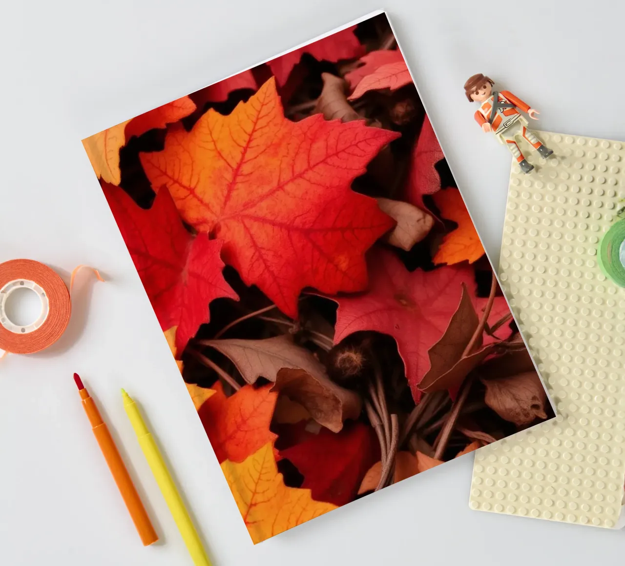 Feuilles d'automne dans des tons vibrants de rouge, d'orange et de jaune carnet de notes de DesignDoodle