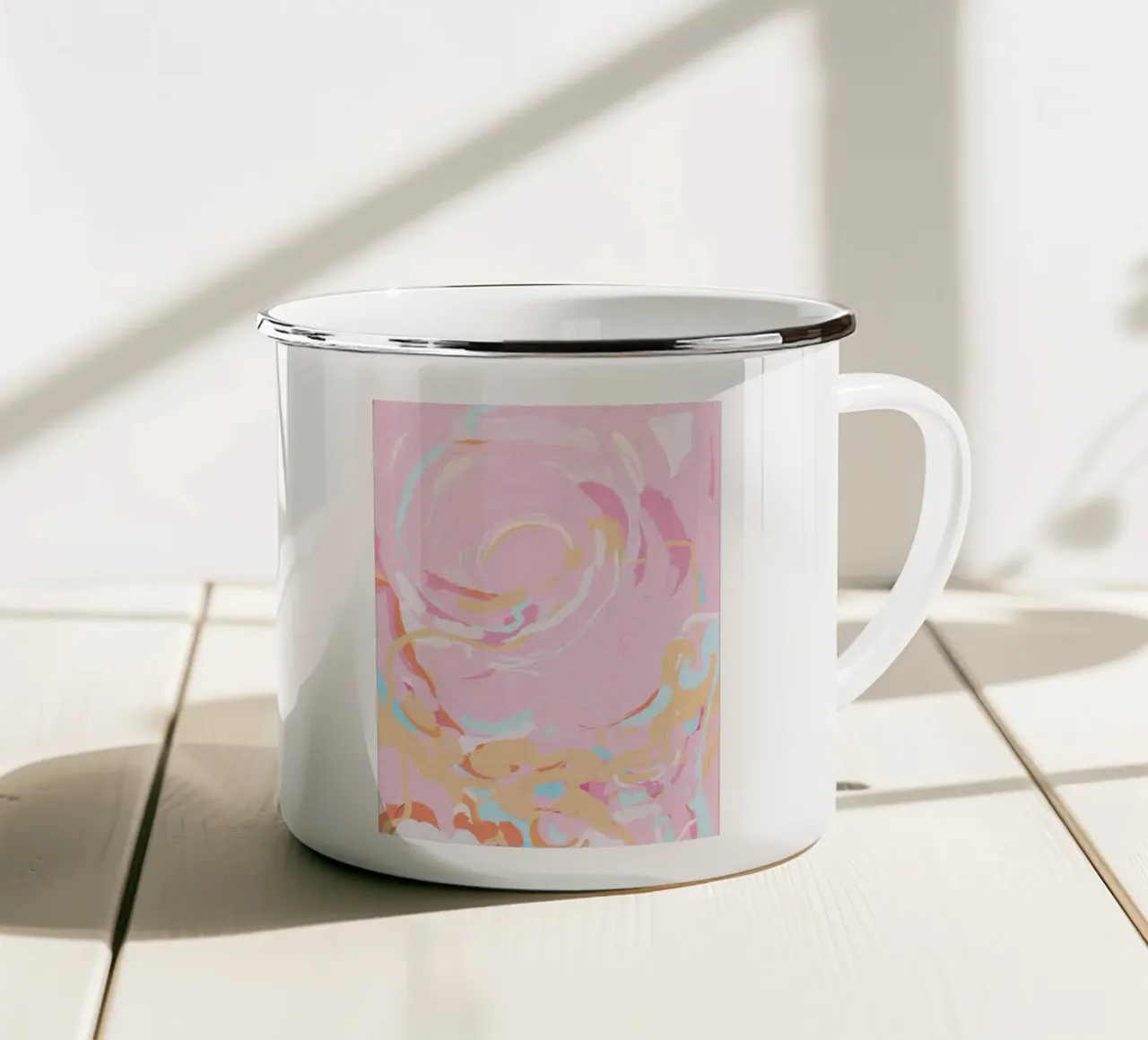 Blush Echoes: Soft Pastel Abstract in Pink Tones tazza in smalto da mysteriouscoco