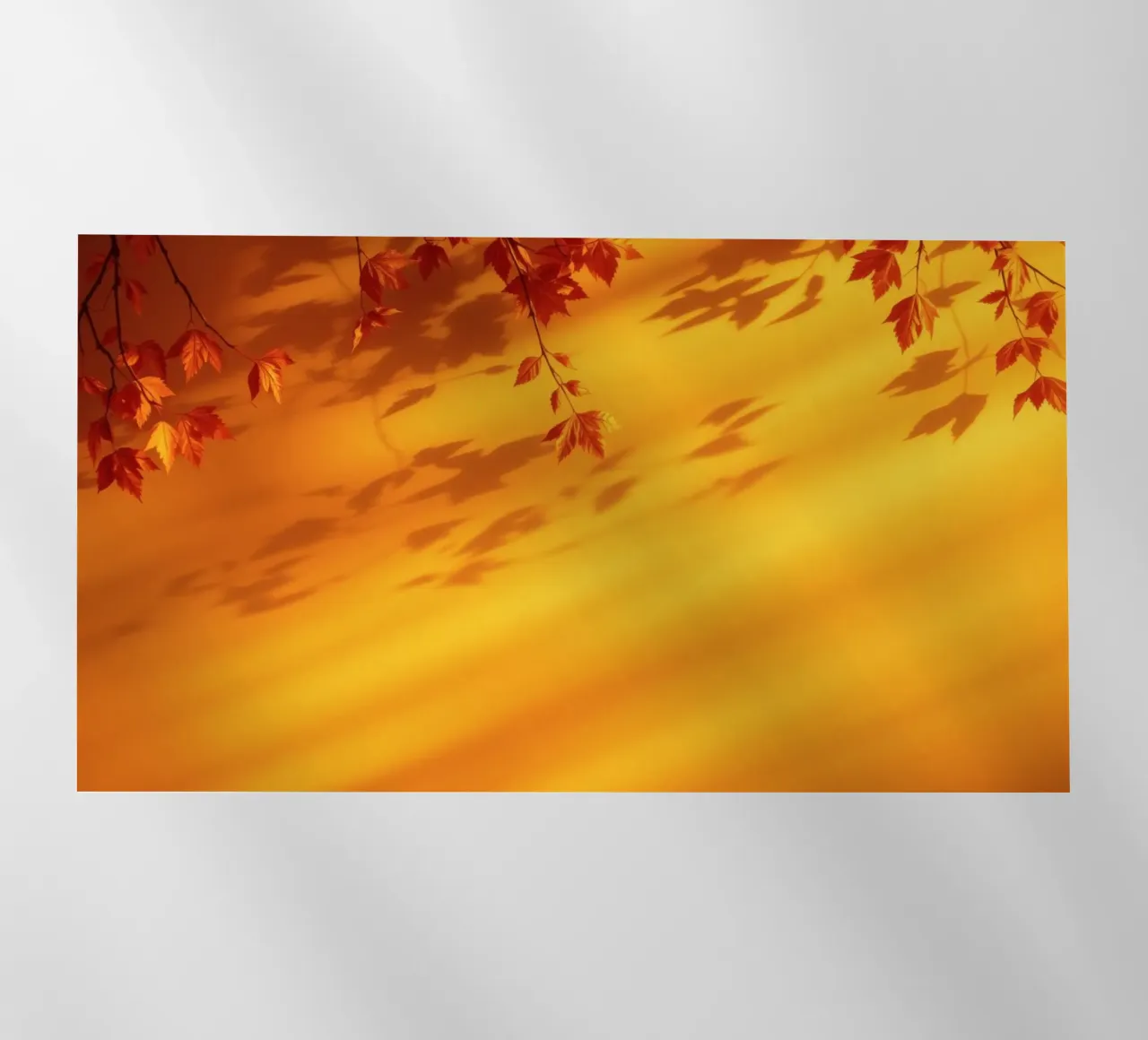 herfstbladeren werpen schaduwen op een warme gele achtergrond backlit folie van DesignDoodle
