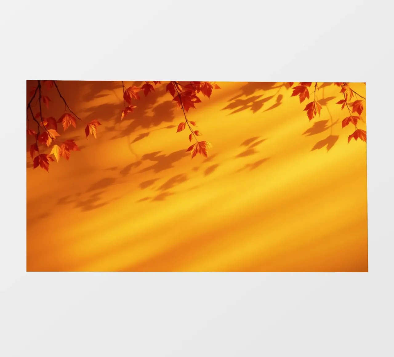 herfstbladeren werpen schaduwen op een warme gele achtergrond backlit folie van DesignDoodle