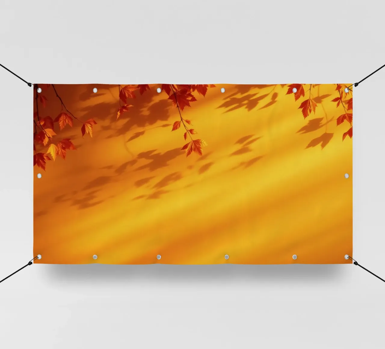 herfstbladeren werpen schaduwen op een warme gele achtergrond pvc-zeil van DesignDoodle