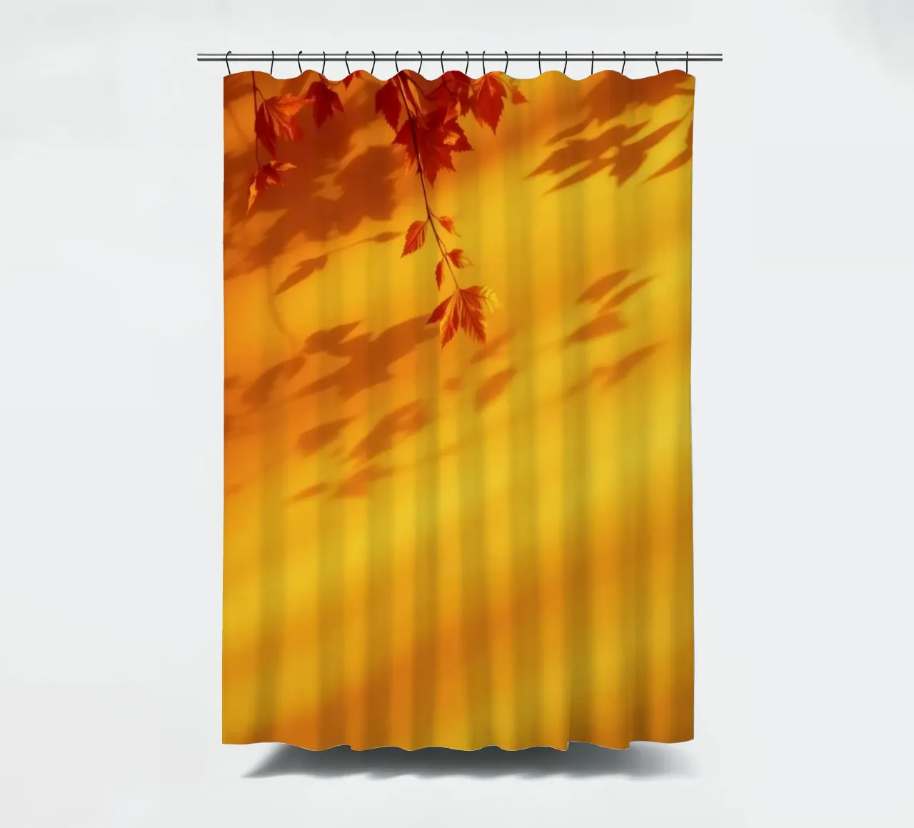 herfstbladeren werpen schaduwen op een warme gele achtergrond douchegordijn van DesignDoodle