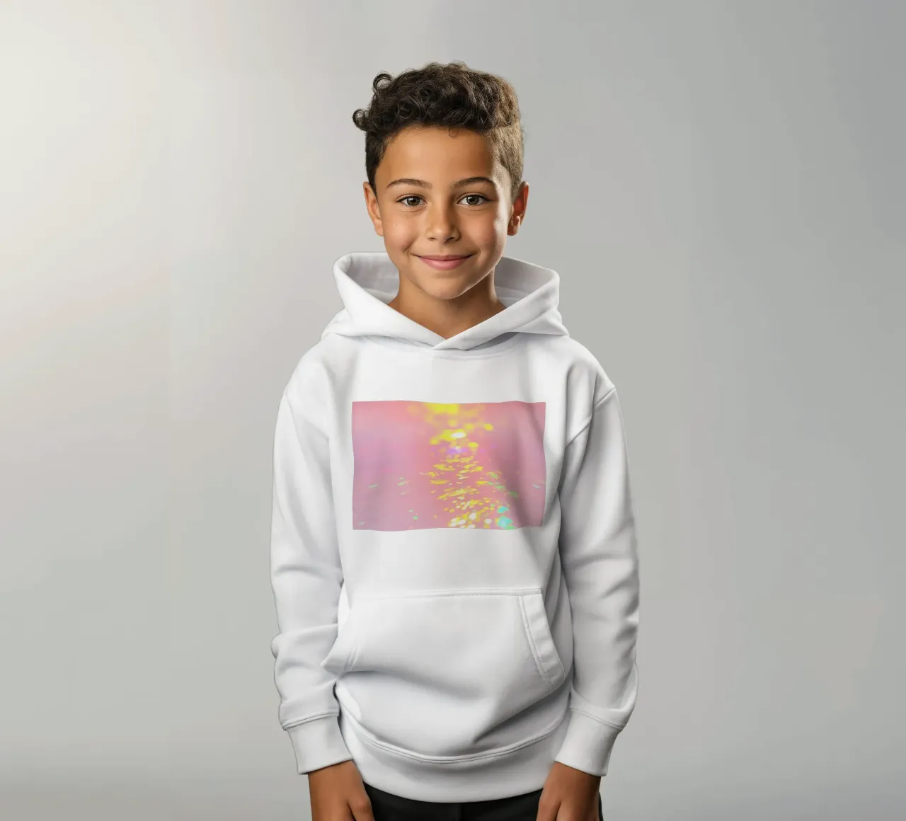 Riflessi scintillanti di luce colorata su un'arte rosa tenue felpa bambino con cappuccio da DesignDoodle