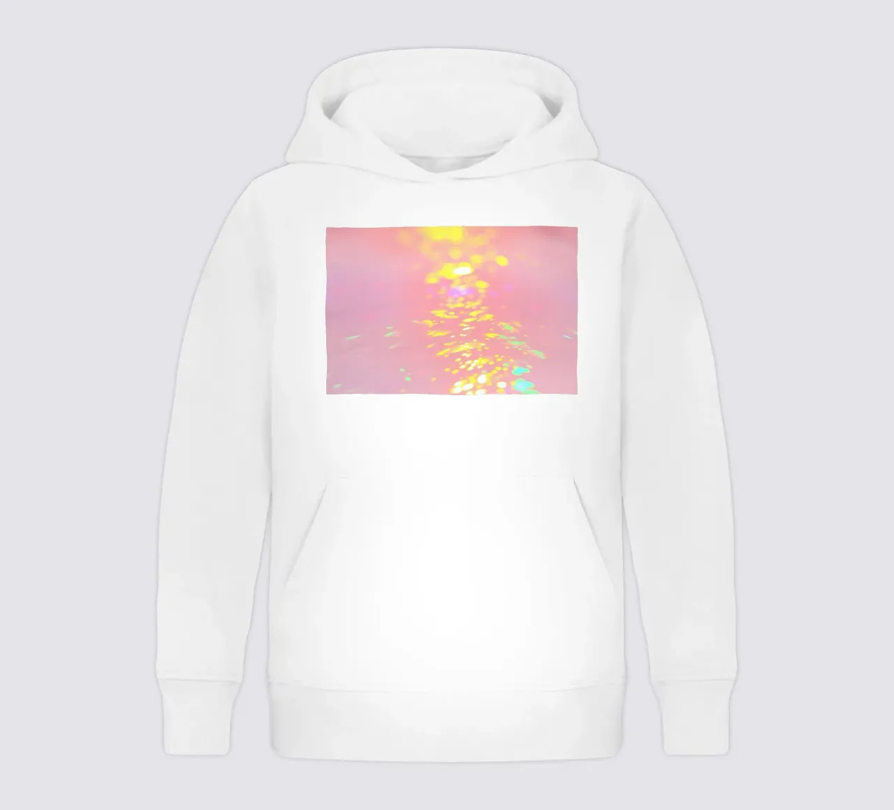 Riflessi scintillanti di luce colorata su un'arte rosa tenue felpa bambino con cappuccio da DesignDoodle