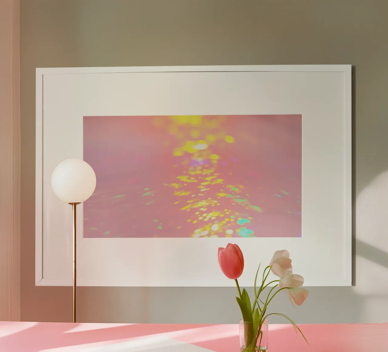 Reflets chatoyants d'une lumière colorée sur un art rose tendre hahnemühle de DesignDoodle