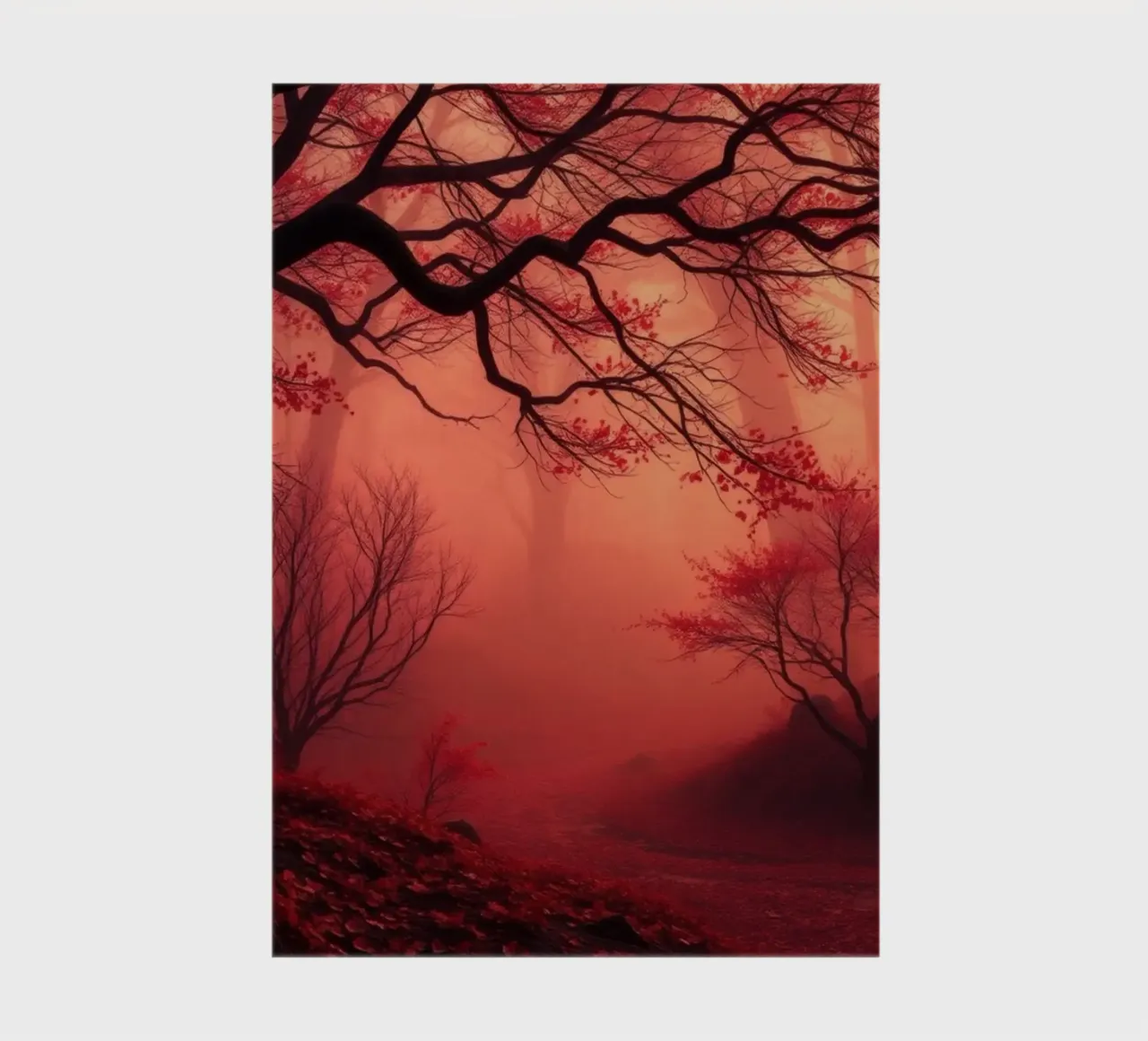 autumn forest enveloped in mist with fiery red foliage notebook by DesignDoodle