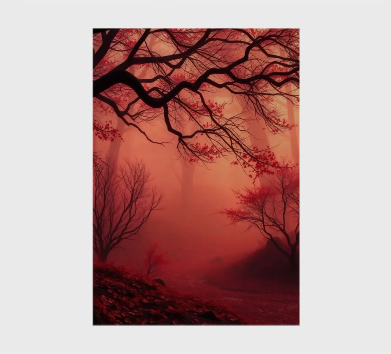 autumn forest enveloped in mist with fiery red foliage notebook by DesignDoodle